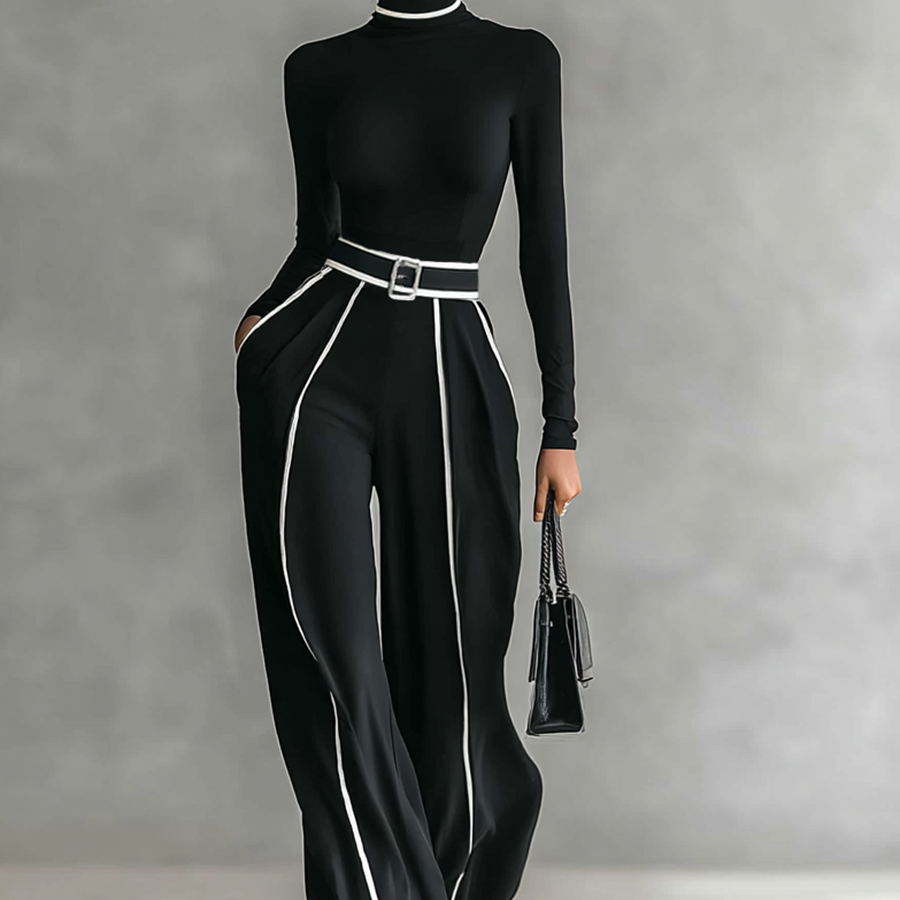 Cemilian – Élégance à col montant et pantalon large