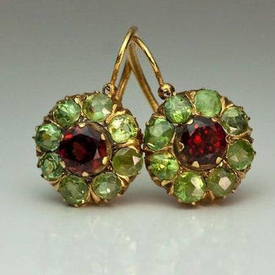 Boucles d'oreilles Vintage Arrondies Vert & Rouge en Cristal