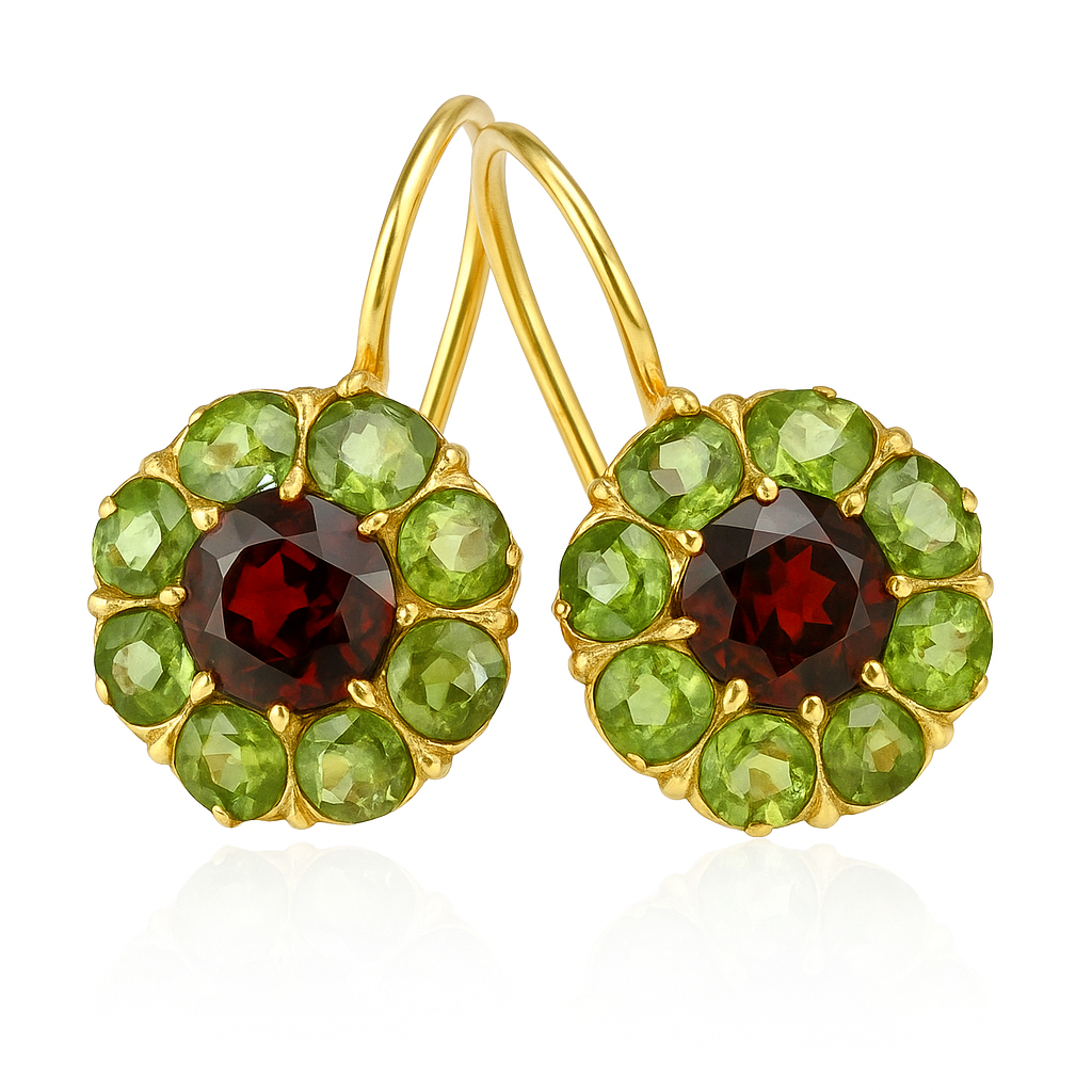 Boucles d'oreilles Vintage Arrondies Vert & Rouge en Cristal