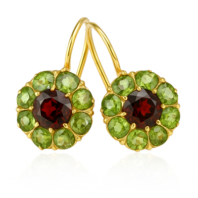 Boucles d'oreilles Vintage Arrondies Vert & Rouge en Cristal