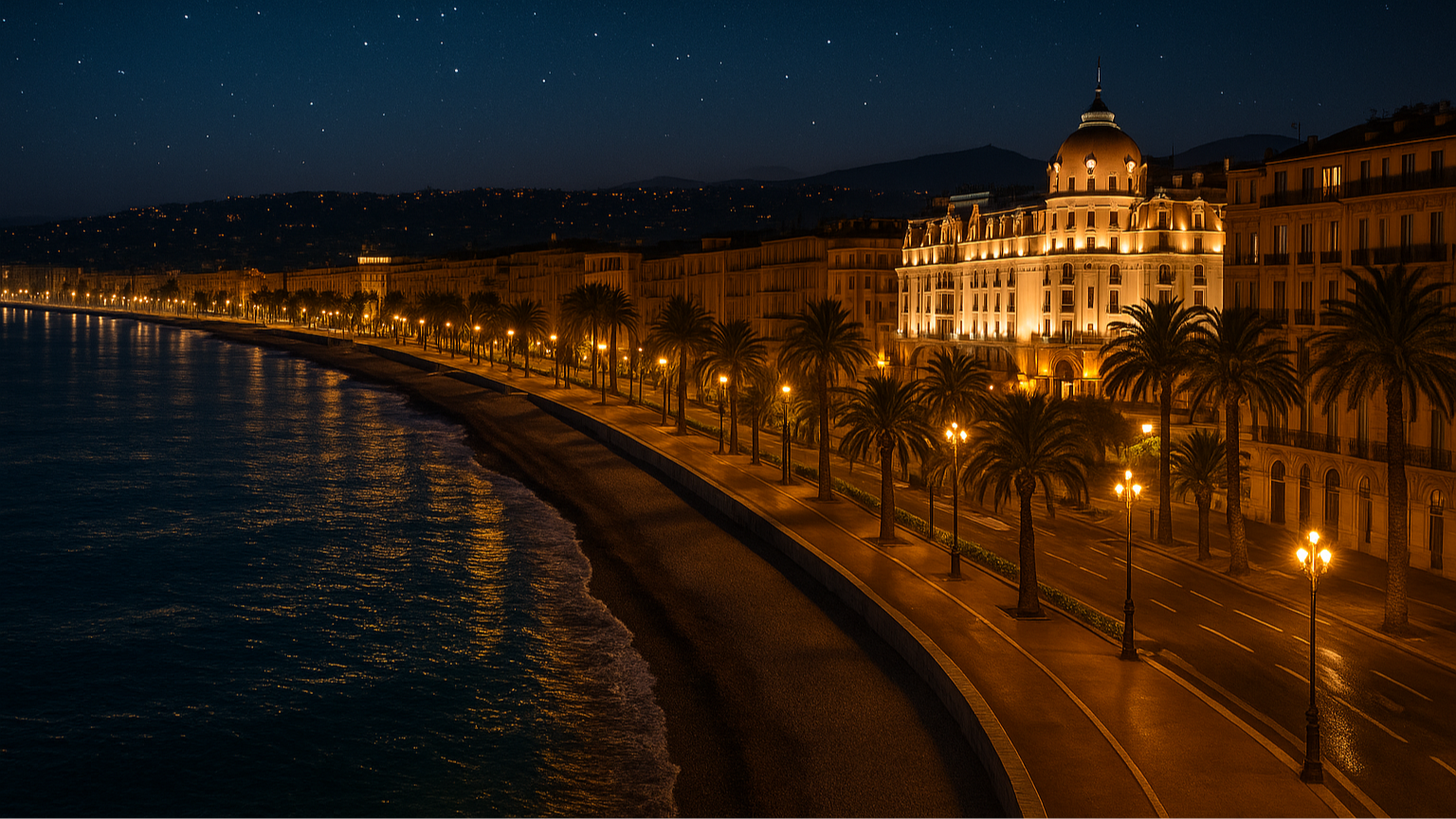 gostaria de uma imagem de nice,frança de noite